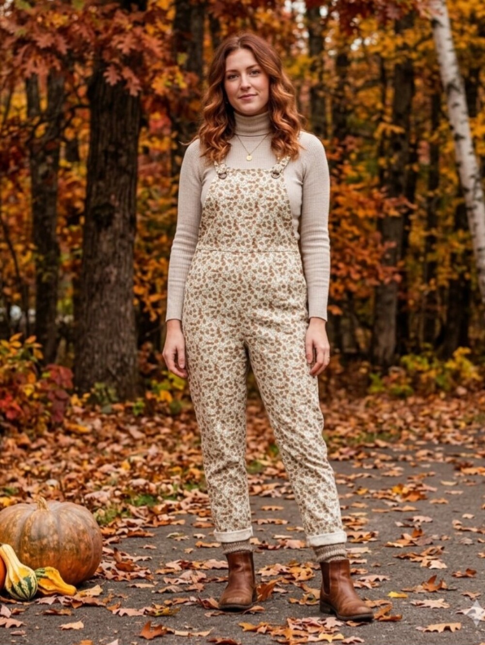 Floral Cream Printed Women's Overalls